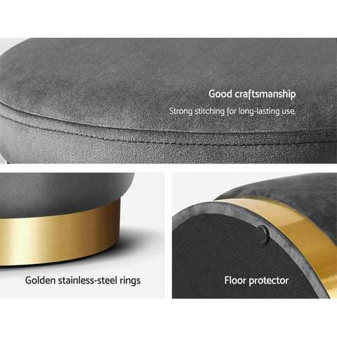 Artiss Ottoman Storage Foot Stool Round Velvet Charcoal Chez Guru