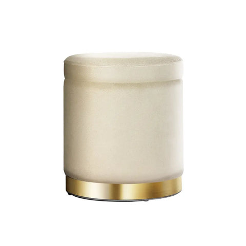 Artiss Ottoman Storage Foot Stool Round Velvet Cream - Chez Guru