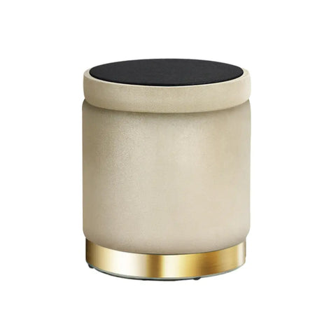 Artiss Ottoman Storage Foot Stool Round Velvet Cream - Chez Guru
