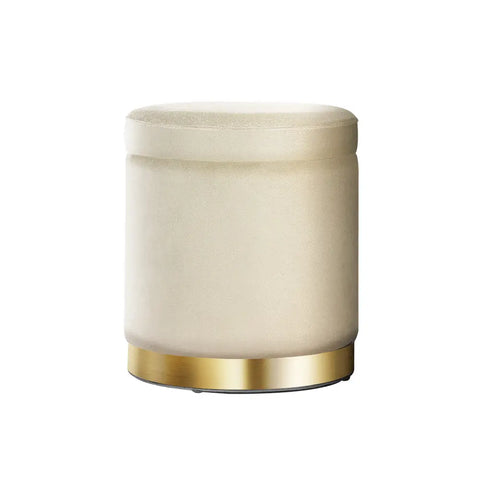 Artiss Ottoman Storage Foot Stool Round Velvet Cream - Chez Guru