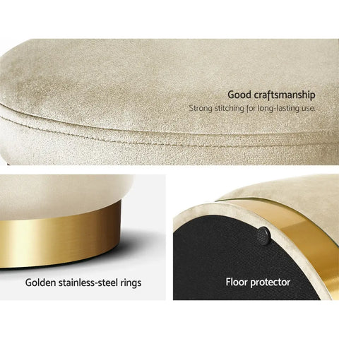 Artiss Ottoman Storage Foot Stool Round Velvet Cream - Chez Guru