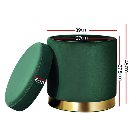 Artiss Ottoman Storage Foot Stool Round Velvet Green Chez Guru