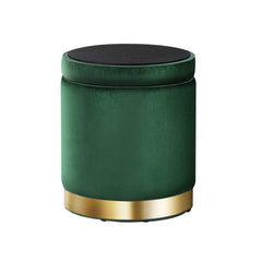 Artiss Ottoman Storage Foot Stool Round Velvet Green Chez Guru