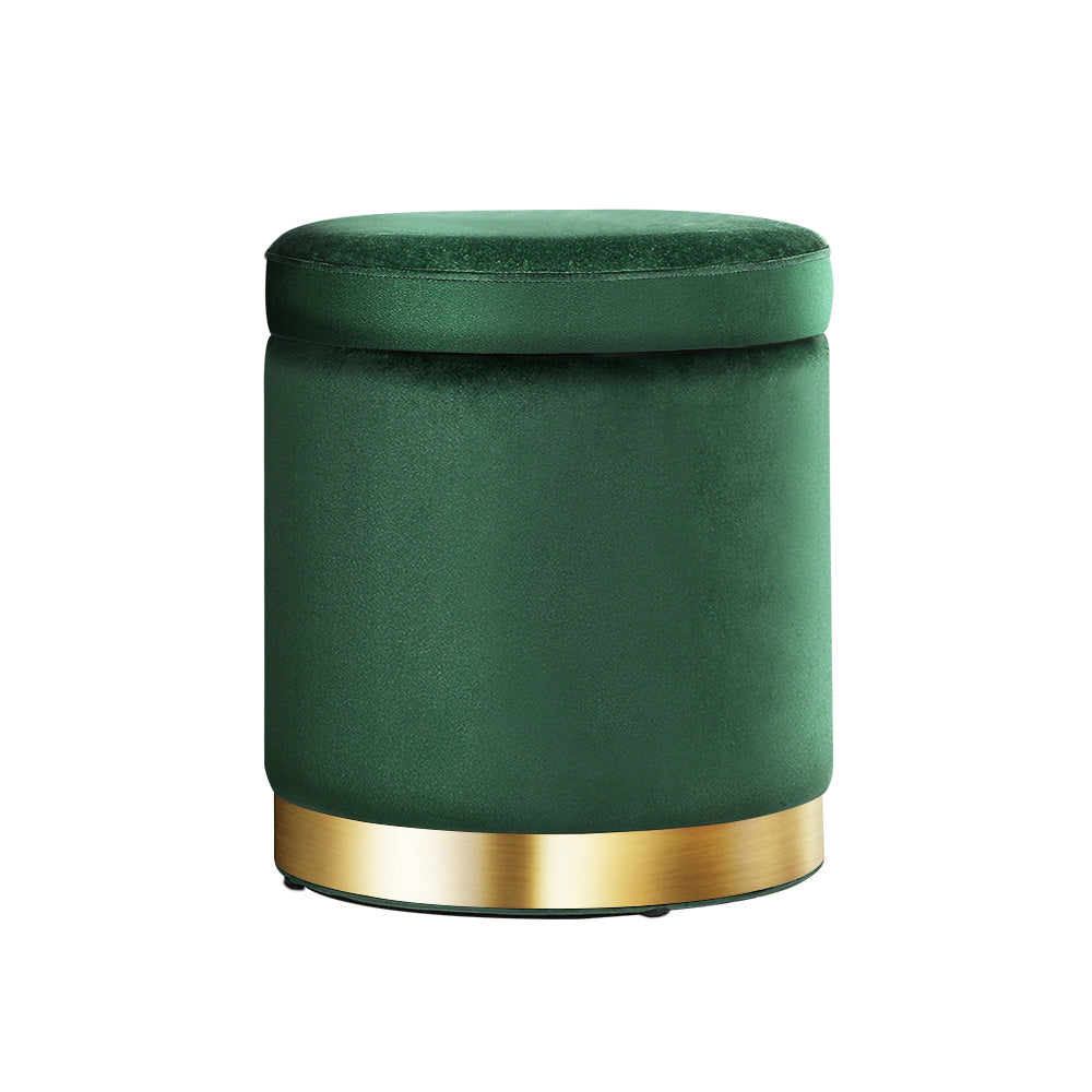 Artiss Ottoman Storage Foot Stool Round Velvet Green Chez Guru