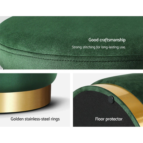 Artiss Ottoman Storage Foot Stool Round Velvet Green Chez Guru