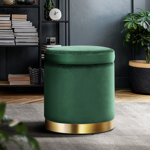 Artiss Ottoman Storage Foot Stool Round Velvet Green Chez Guru