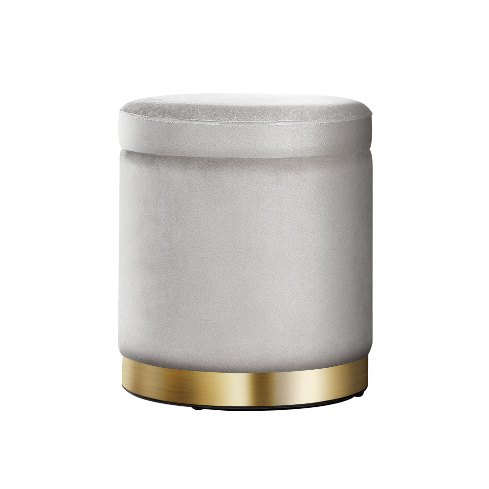 Artiss Ottoman Storage Foot Stool Round Velvet Grey Chez Guru