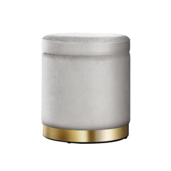 Artiss Ottoman Storage Foot Stool Round Velvet Grey Chez Guru