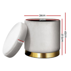 Artiss Ottoman Storage Foot Stool Round Velvet Grey Chez Guru