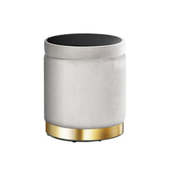 Artiss Ottoman Storage Foot Stool Round Velvet Grey Chez Guru