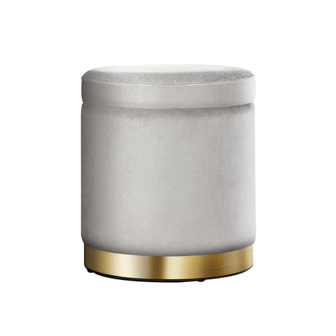 Artiss Ottoman Storage Foot Stool Round Velvet Grey Chez Guru