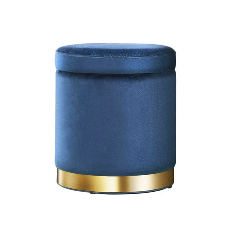 Artiss Ottoman Storage Foot Stool Round Velvet Navy - Chez Guru