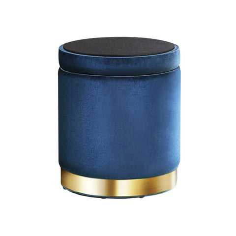 Artiss Ottoman Storage Foot Stool Round Velvet Navy - Chez Guru