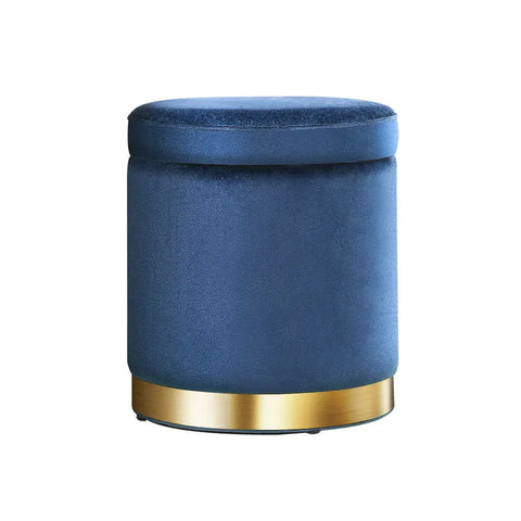 Artiss Ottoman Storage Foot Stool Round Velvet Navy - Chez Guru