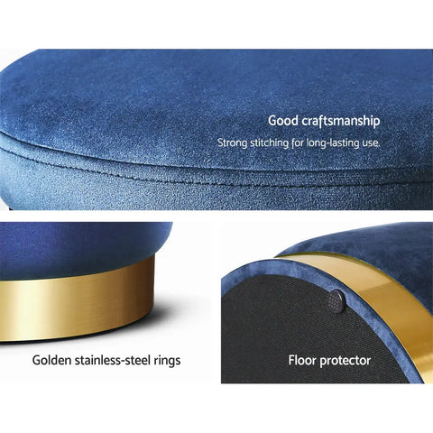 Artiss Ottoman Storage Foot Stool Round Velvet Navy - Chez Guru