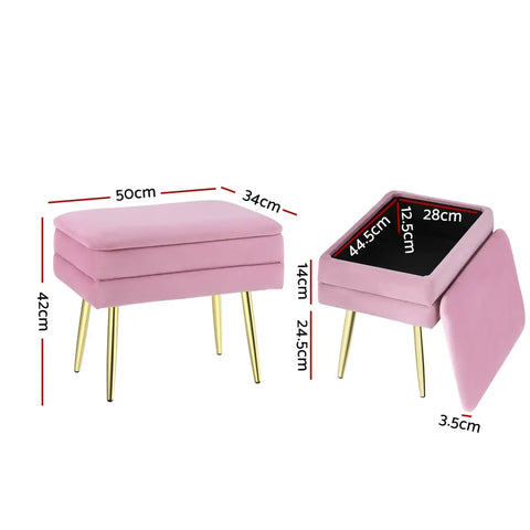 Artiss Ottoman Storage Foot Stool Vanity Velvet Pink Chez Guru