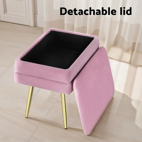 Artiss Ottoman Storage Foot Stool Vanity Velvet Pink Chez Guru