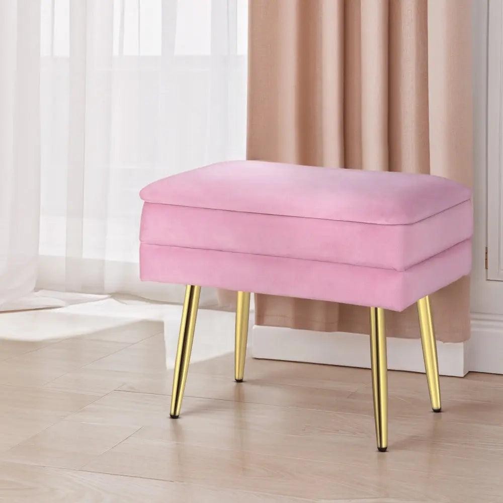 Artiss Ottoman Storage Foot Stool Vanity Velvet Pink Chez Guru