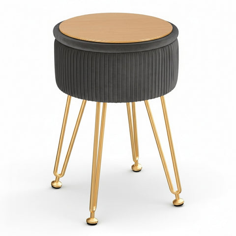 Artiss Ottoman Storage Foot Stool Vanity Velvet Round Grey