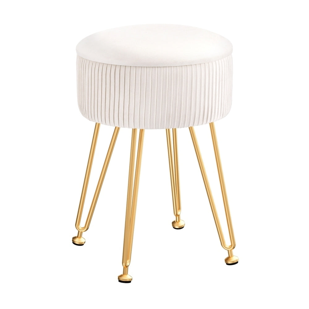 Artiss Ottoman Storage Foot Stool Vanity Velvet Round White Chez Guru