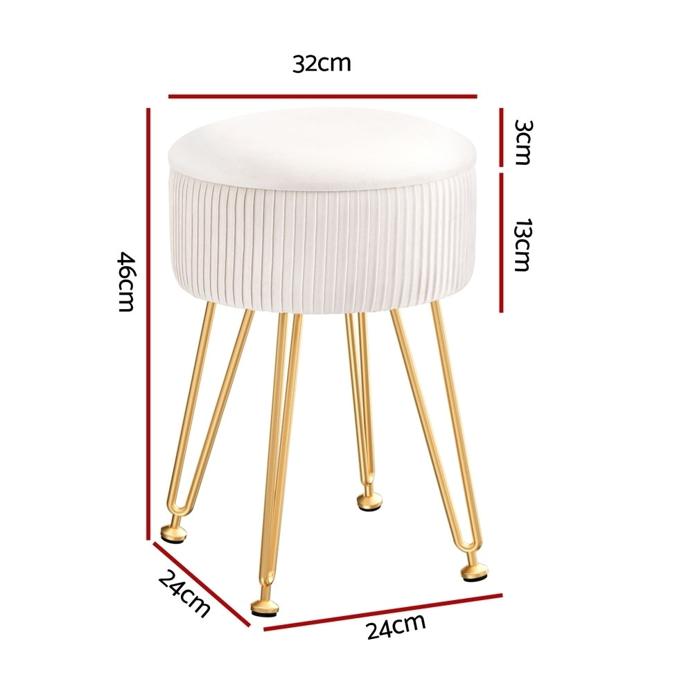 Artiss Ottoman Storage Foot Stool Vanity Velvet Round White Chez Guru