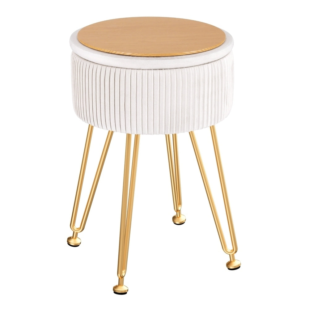 Artiss Ottoman Storage Foot Stool Vanity Velvet Round White Chez Guru