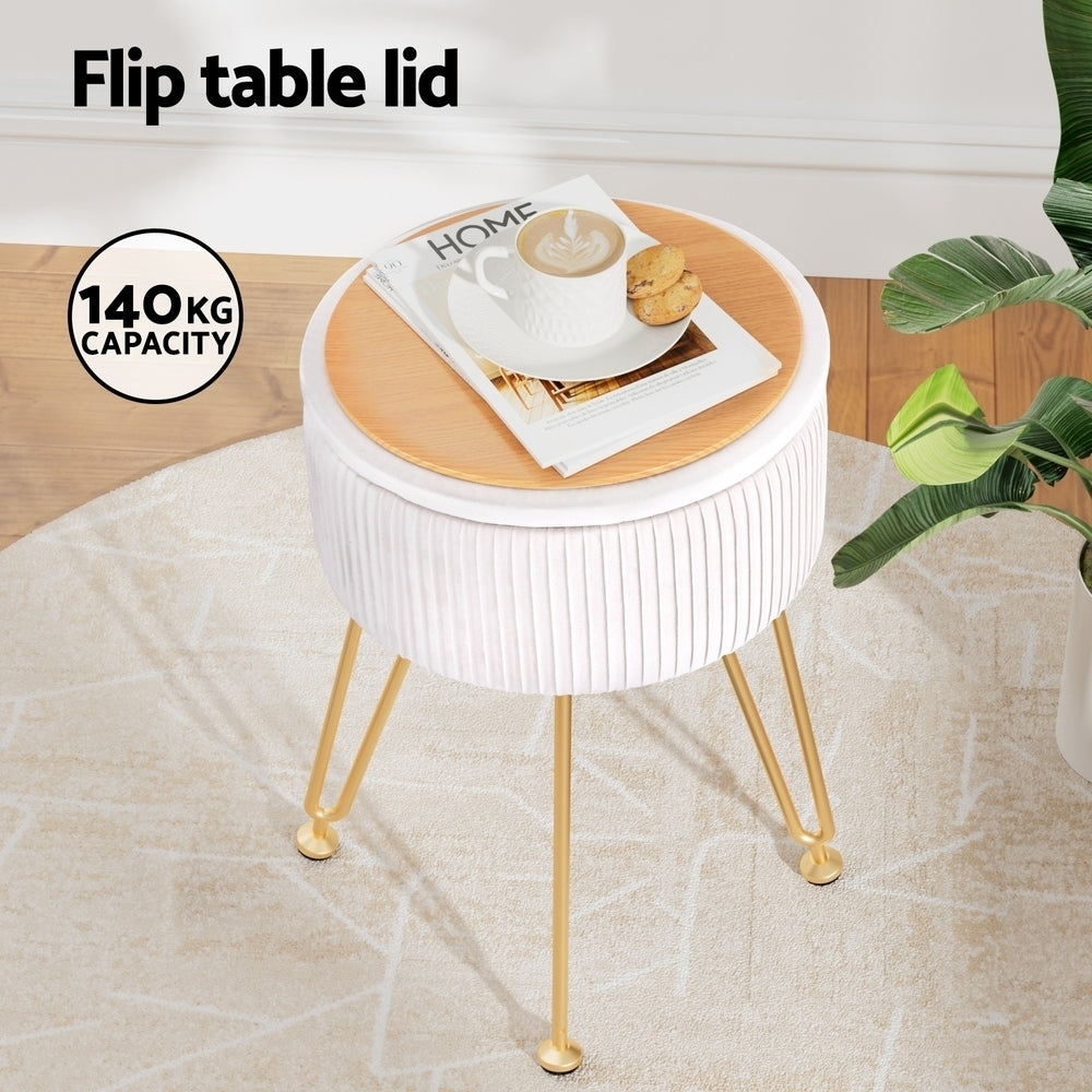 Artiss Ottoman Storage Foot Stool Vanity Velvet Round White Chez Guru