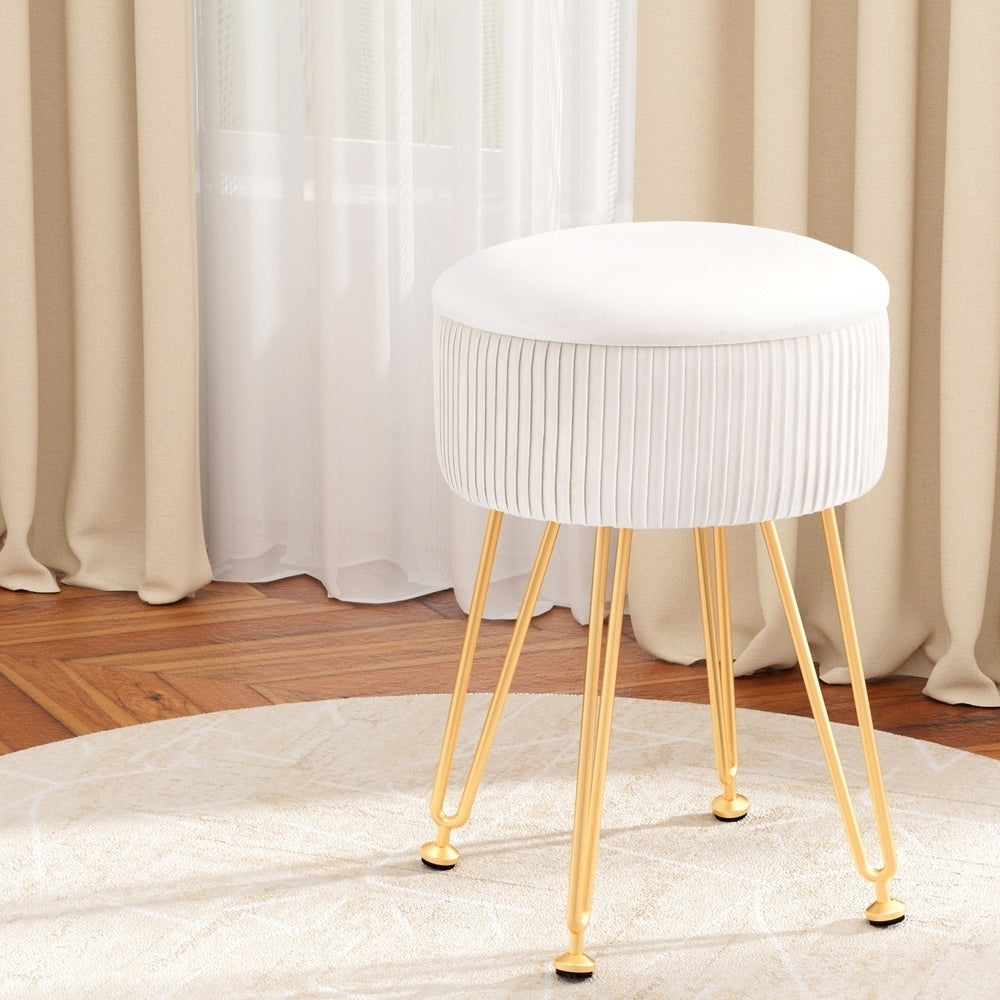 Artiss Ottoman Storage Foot Stool Vanity Velvet Round White Chez Guru