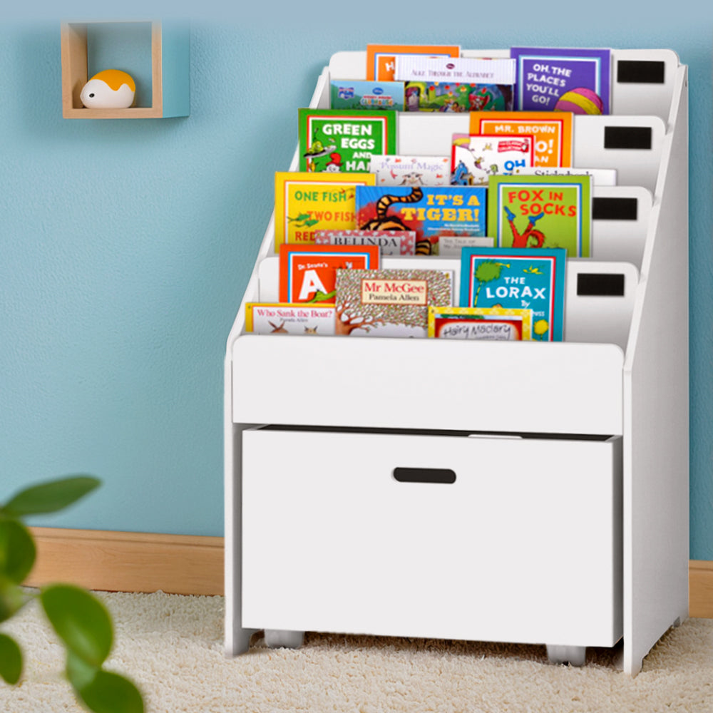 Keezi 4 Tiers Kids Bookshelf Storage Organiser Children Bookcase Drawers Display Chez Guru