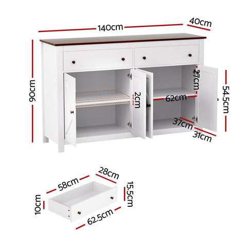 Artiss Buffet Sideboard – 140 cm White X-Frame Design | 2 Drawers + 2 Cabinets | Dining Room Storage