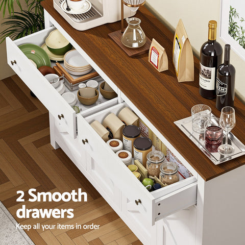 Artiss Buffet Sideboard – 140 cm White X-Frame Design | 2 Drawers + 2 Cabinets | Dining Room Storage