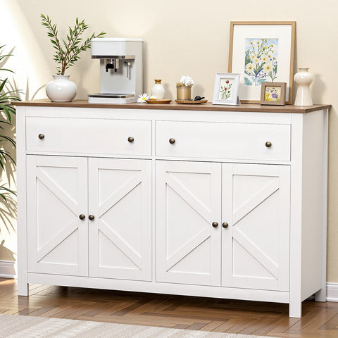 Artiss Buffet Sideboard – 140 cm White X-Frame Design | 2 Drawers + 2 Cabinets | Dining Room Storage