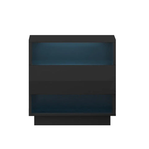Artiss Bedside Table LED with 2 Shelves - HANA Black - Chez Guru