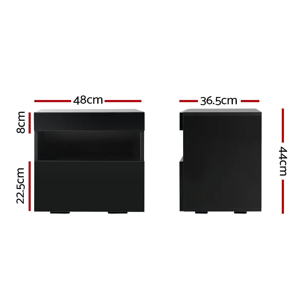 Artiss Bedside Table LED - HERES Black - Chez Guru