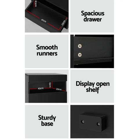 Artiss Bedside Table LED - HERES Black - Chez Guru