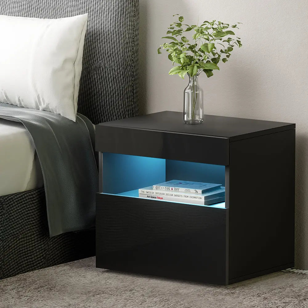 Artiss Bedside Table LED - HERES Black - Chez Guru