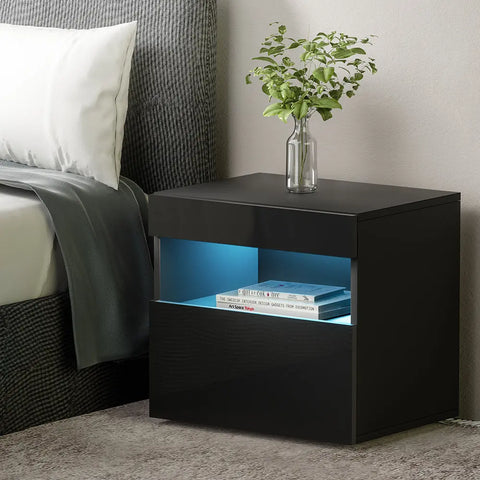 Artiss Bedside Table LED - HERES Black - Chez Guru