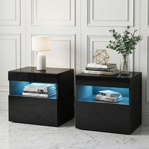 Artiss 2x Bedside Table LED - HERES Black