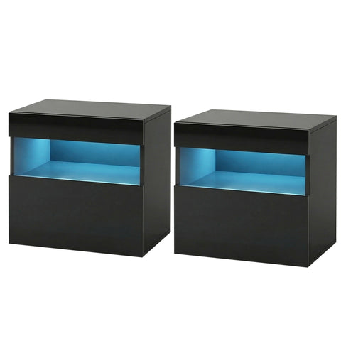Artiss 2x Bedside Table LED - HERES Black
