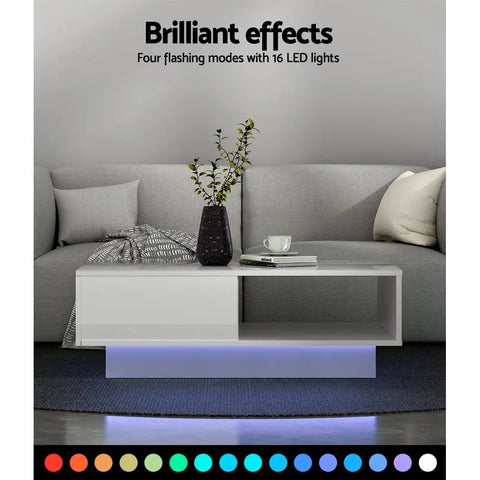 Artiss Coffee Table Led Lights White - Chez Guru