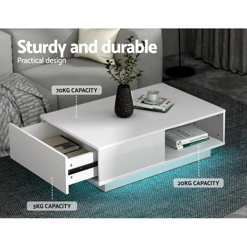 Artiss Coffee Table Led Lights White - Chez Guru
