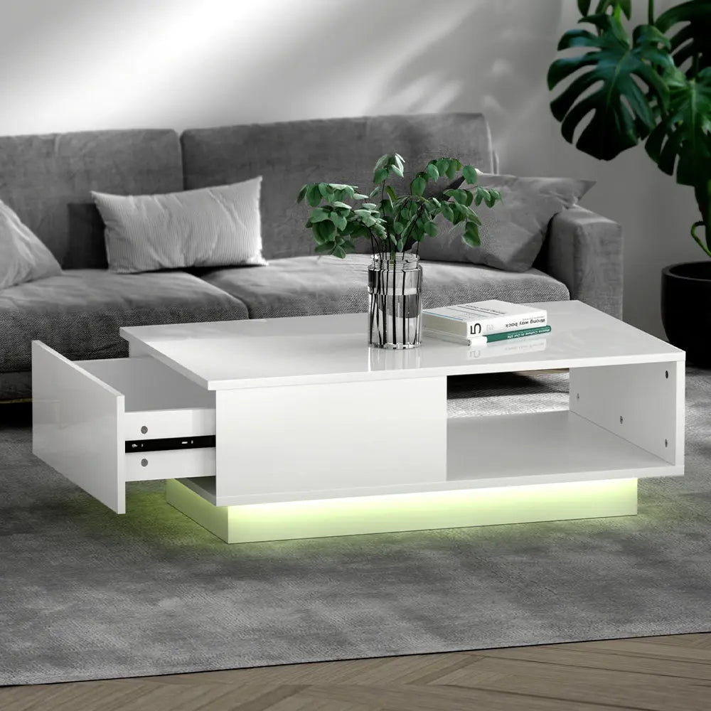 Artiss Coffee Table Led Lights White - Chez Guru