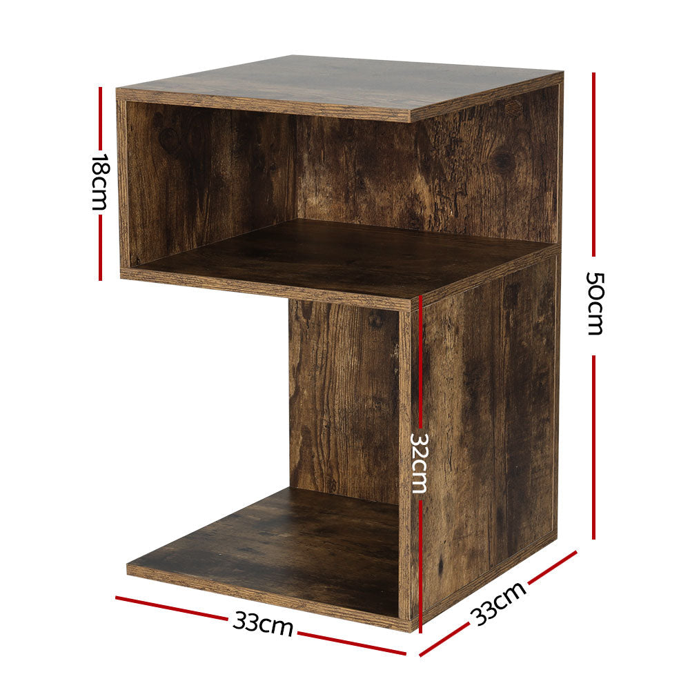 Artiss Bedside Table Shelves Side End Table Storage Nightstand Rust Oak UMENI Chez Guru