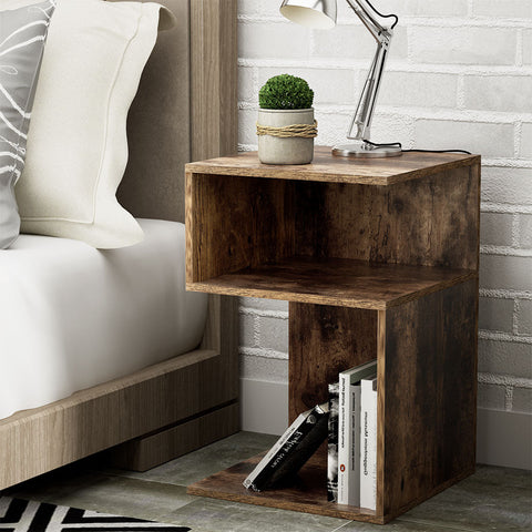 Artiss Bedside Table Shelves Side End Table Storage Nightstand Rust Oak UMENI Chez Guru