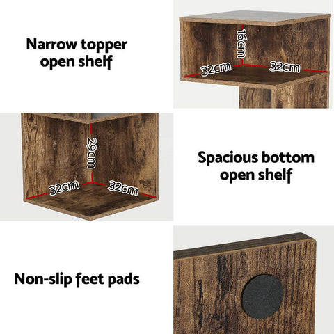 Artiss Bedside Table Shelves Side End Table Storage Nightstand Rust Oak UMENI Chez Guru