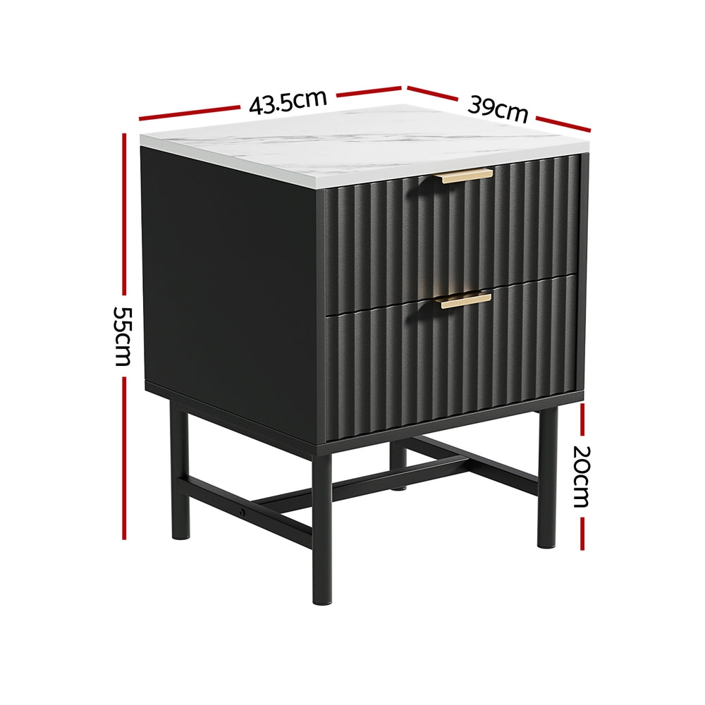 Artiss Bedside Table 2 Drawers - Black Chez Guru