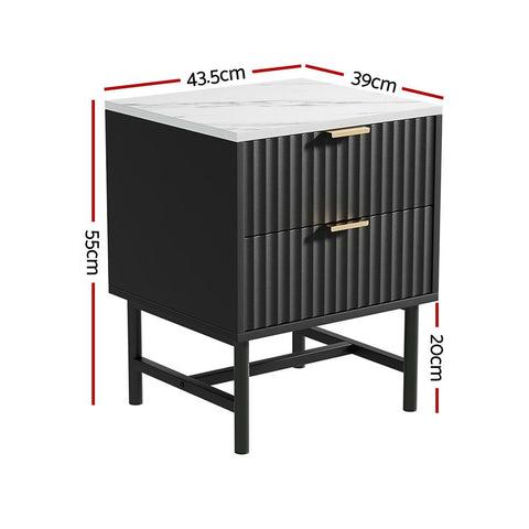 Artiss 2x Bedside Table 2 Drawers - Black Chez Guru