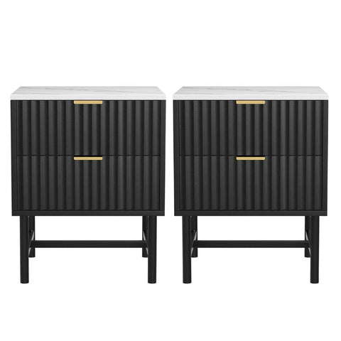 Artiss 2x Bedside Table 2 Drawers - Black Chez Guru