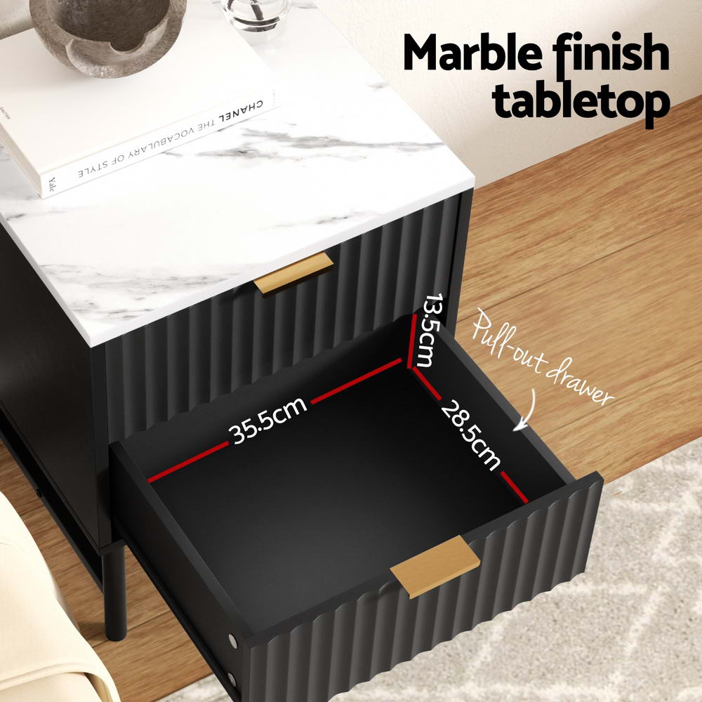 Artiss 2x Bedside Table 2 Drawers - Black Chez Guru