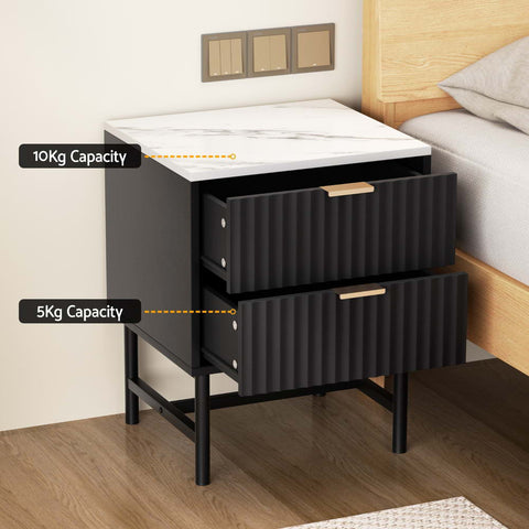 Artiss 2x Bedside Table 2 Drawers - Black Chez Guru